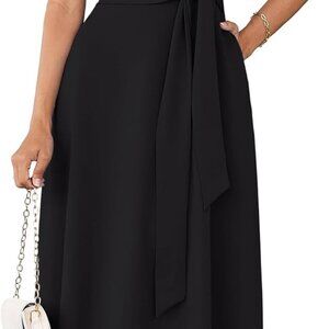 Women 2025 Summer Work Dress Sleeveless Tie Waist Elegant Party Cocktail A Line